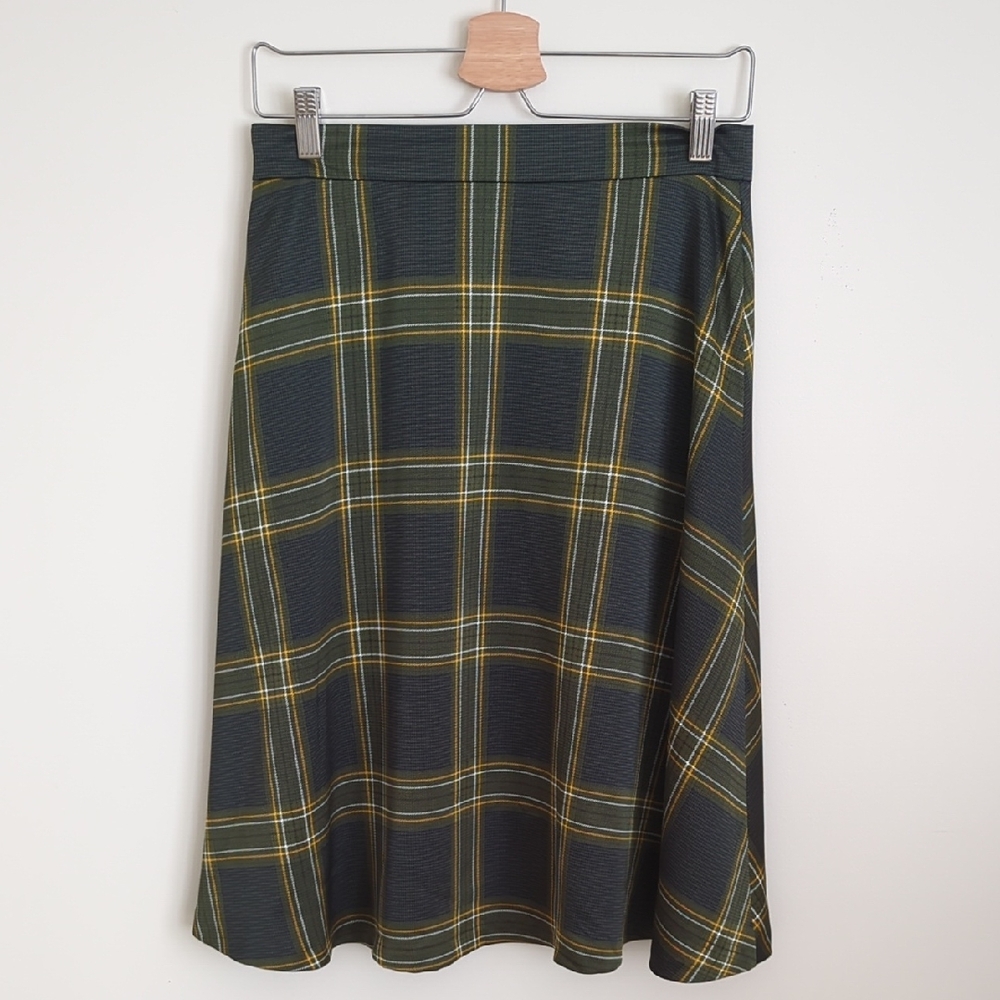 NEVER USED, Plaid A-Line Skirt - Green and Yellow